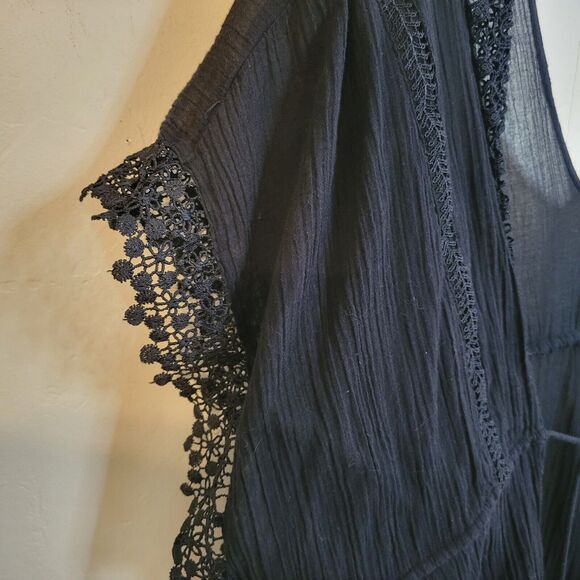 Topshop Kimono Black Lace Trim Tie Waist‎ Double V Beach Cover Small - Picture 3 of 16